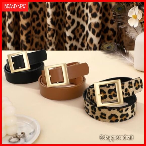 3 Pack Women\'s Skinny Leather Belts with Gold Buckle for Jeans Dresses